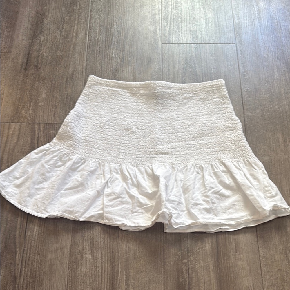 H&M Cream Fit and Flare Mini Skirt with Smocked Ruffles
